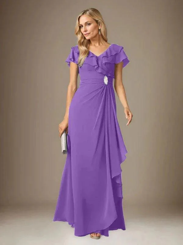 Stormy A-Line V-Neck Ruched Chiffon Dress - Image 64