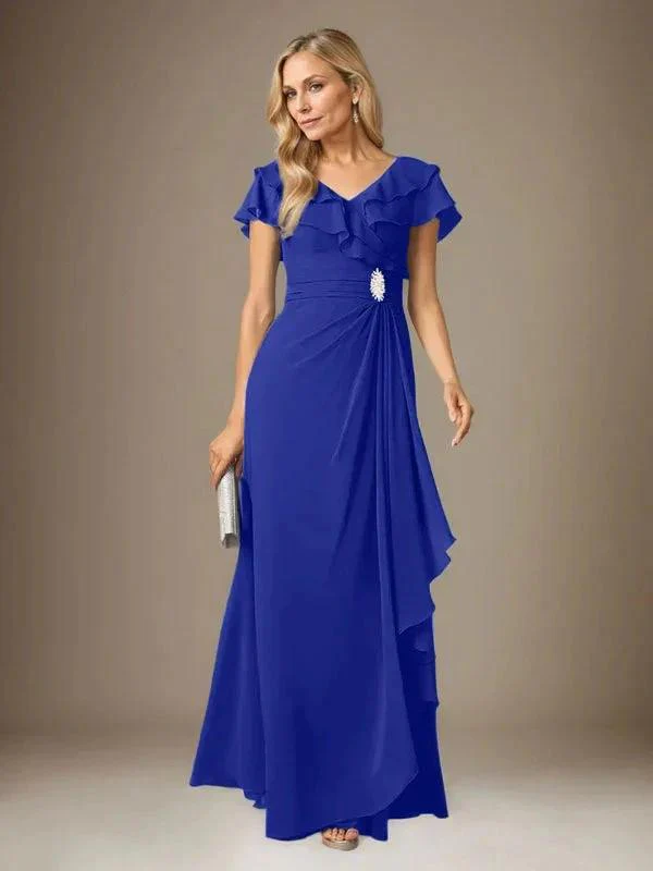 Stormy A-Line V-Neck Ruched Chiffon Dress - Image 65