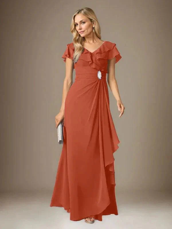 Stormy A-Line V-Neck Ruched Chiffon Dress - Image 66