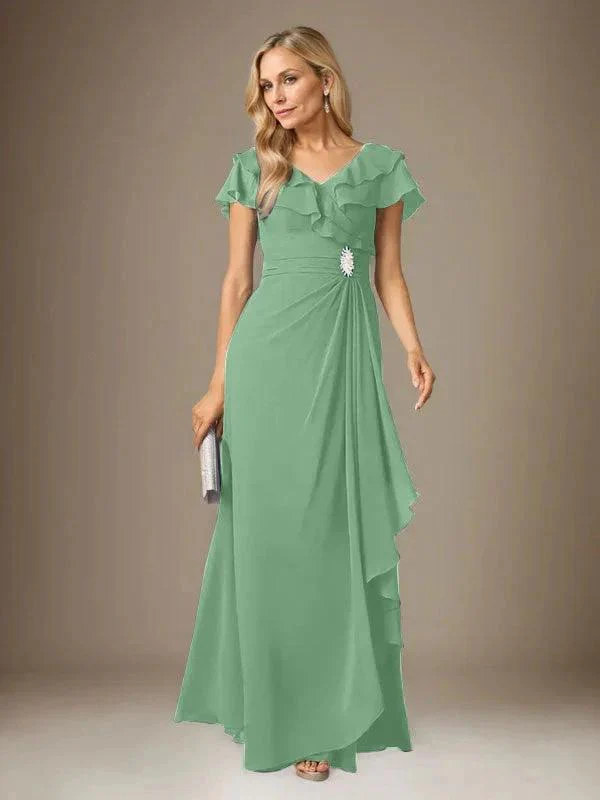 Stormy A-Line V-Neck Ruched Chiffon Dress - Image 67