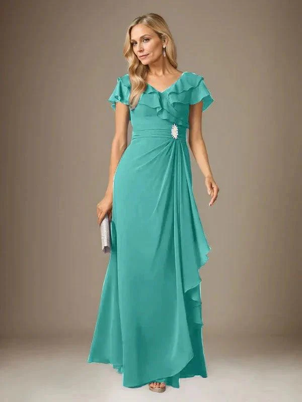 Stormy A-Line V-Neck Ruched Chiffon Dress - Image 68