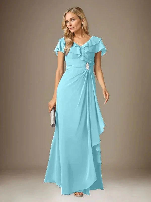 Stormy A-Line V-Neck Ruched Chiffon Dress - Image 69