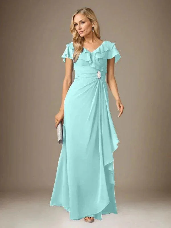 Stormy A-Line V-Neck Ruched Chiffon Dress - Image 70