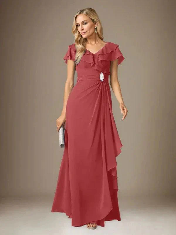 Stormy A-Line V-Neck Ruched Chiffon Dress - Image 73