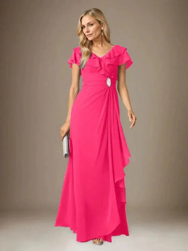 Stormy A-Line V-Neck Ruched Chiffon Dress - Image 74