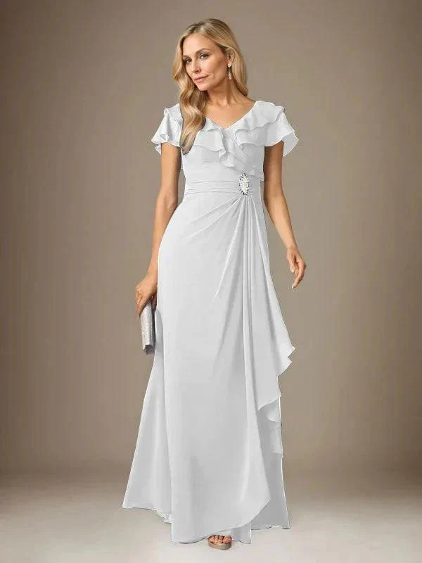 Stormy A-Line V-Neck Ruched Chiffon Dress - Image 75