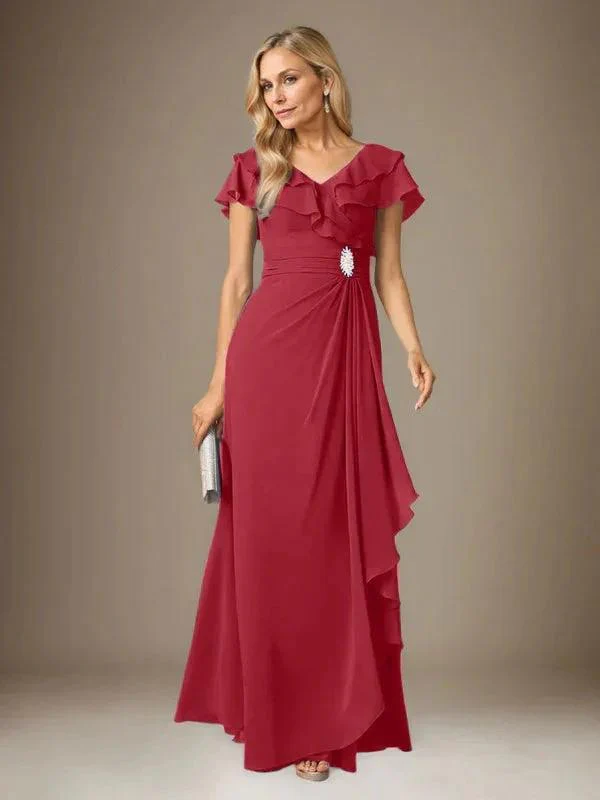 Stormy A-Line V-Neck Ruched Chiffon Dress - Image 76
