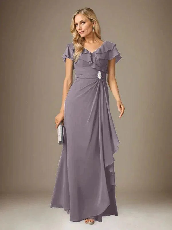 Stormy A-Line V-Neck Ruched Chiffon Dress - Image 77