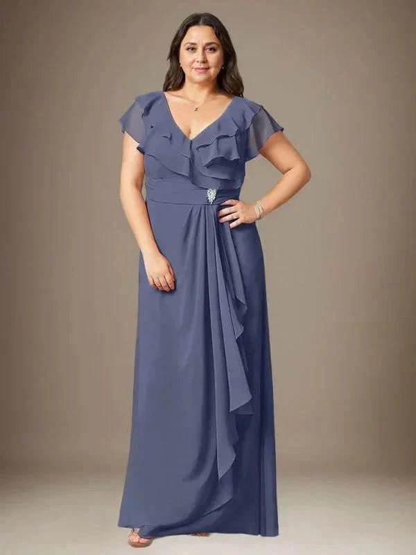 Stormy A-Line V-Neck Ruched Chiffon Dress - Image 9