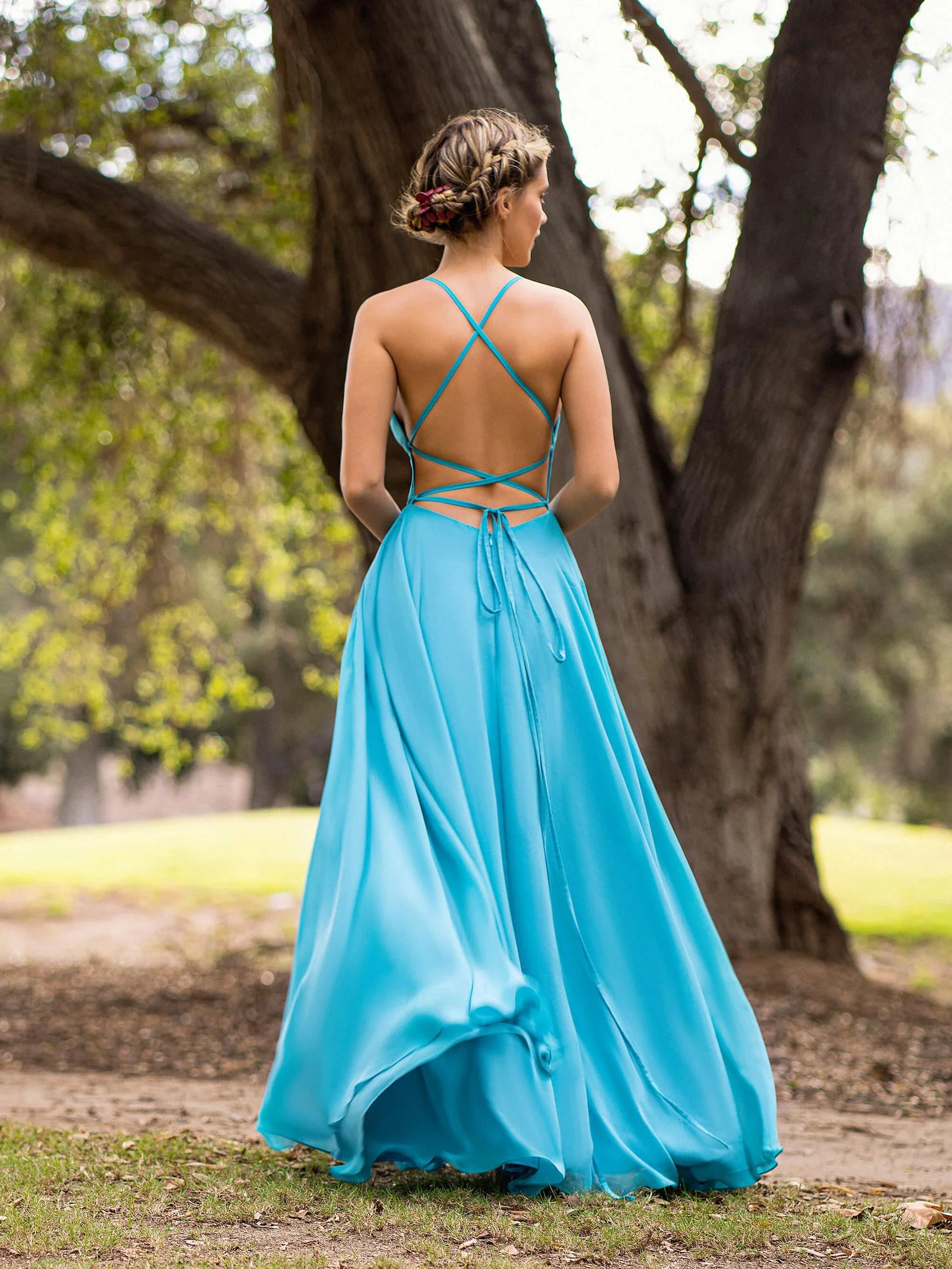 A-line Straight Across Chiffon Floor Length Cutout Back Prom Dress - Image 2