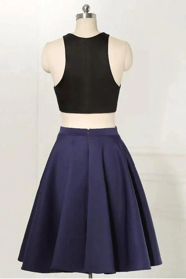 Straight Two Piece Sleeveless Knee-Length Black Homecoming Dress  PD264 - Image 2
