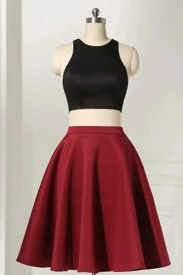 Straight Two Piece Sleeveless Knee-Length Black Homecoming Dress  PD264 - Image 3
