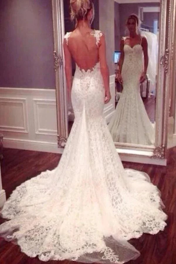 Strap Sweetheart Backless Mermaid Lace Wedding Dress Ball Gown WD026 - Image 2