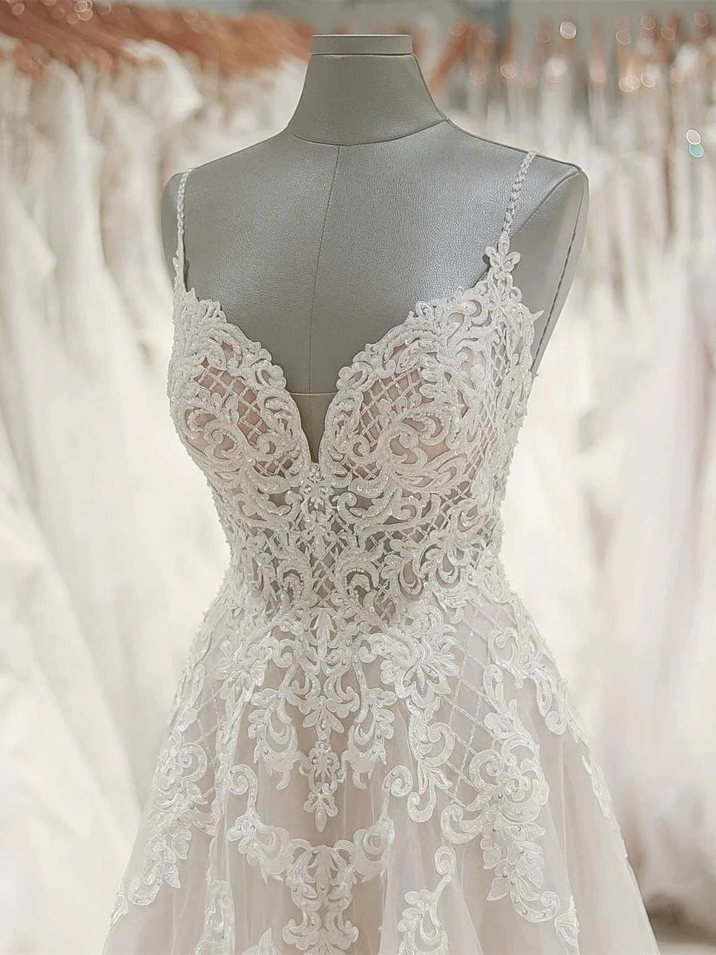 Strap V Neck Beach Wedding Dresses Backless Ivory Tulle Wedding Dress  WD309 - Image 3