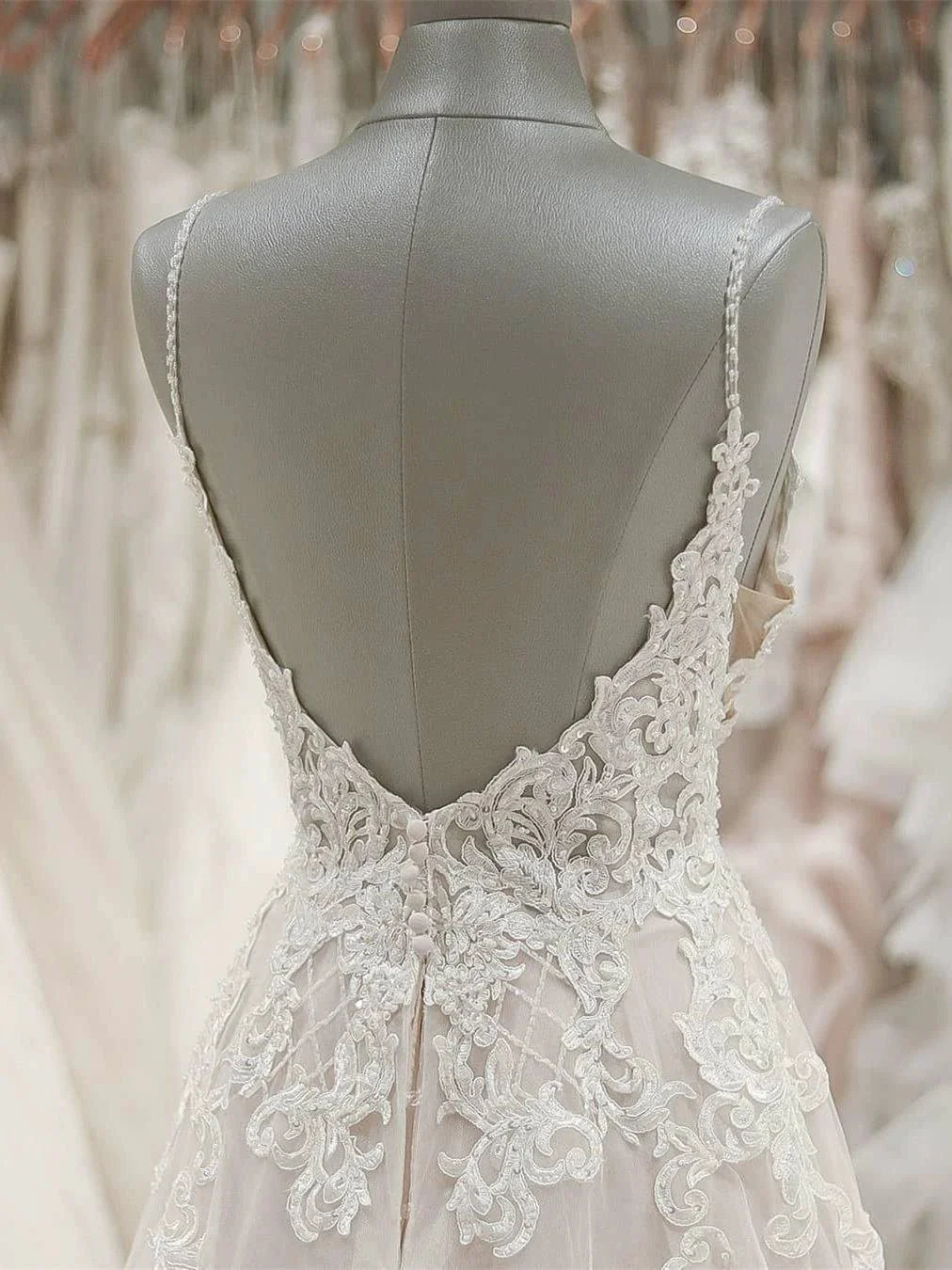 Strap V Neck Beach Wedding Dresses Backless Ivory Tulle Wedding Dress  WD309 - Image 4