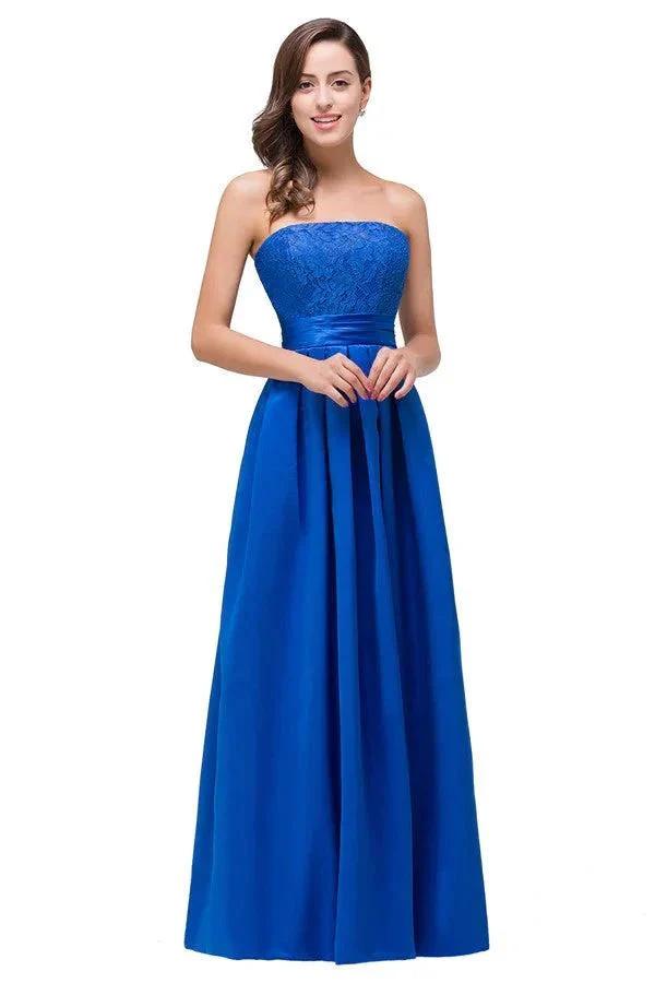 Strapless A-line  Lace-up Floor-length Appliques Bridesmaid Dresses - Image 2