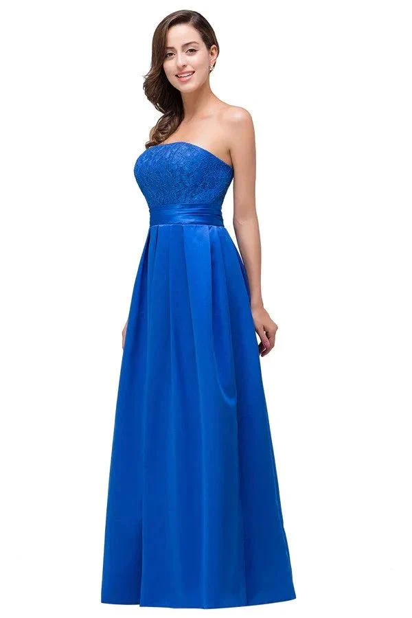 Strapless A-line  Lace-up Floor-length Appliques Bridesmaid Dresses - Image 3