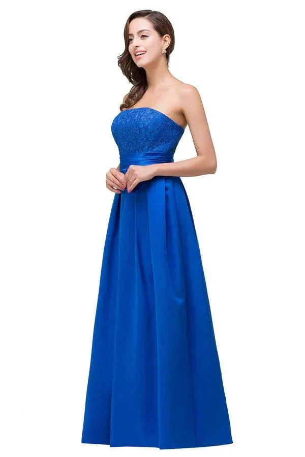 Strapless A-line  Lace-up Floor-length Appliques Bridesmaid Dresses - Image 5