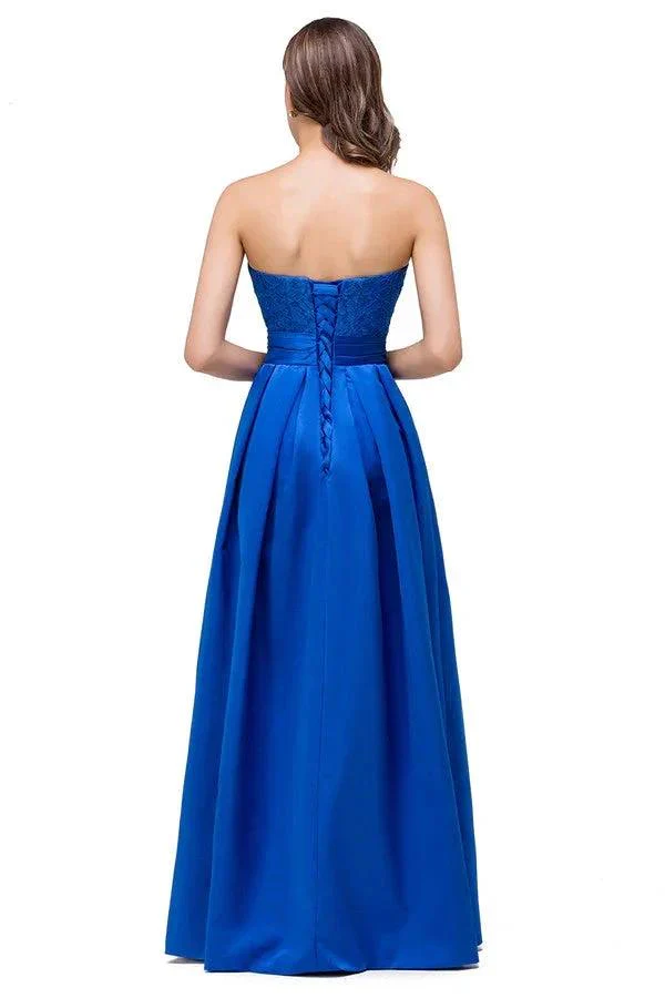 Strapless A-line  Lace-up Floor-length Appliques Bridesmaid Dresses - Image 6
