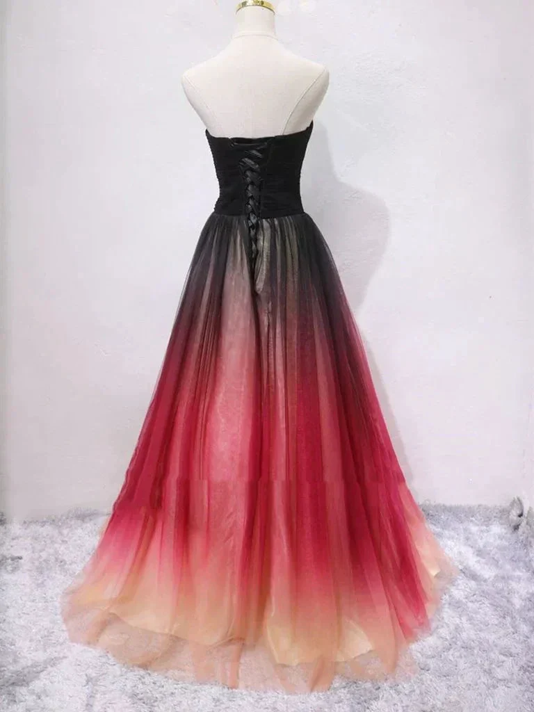 Strapless A Line V Neck Open Back Ombre Long Prom Dresses, Long Ombre Formal Graduation Evening Dresses Y1826 - Image 2