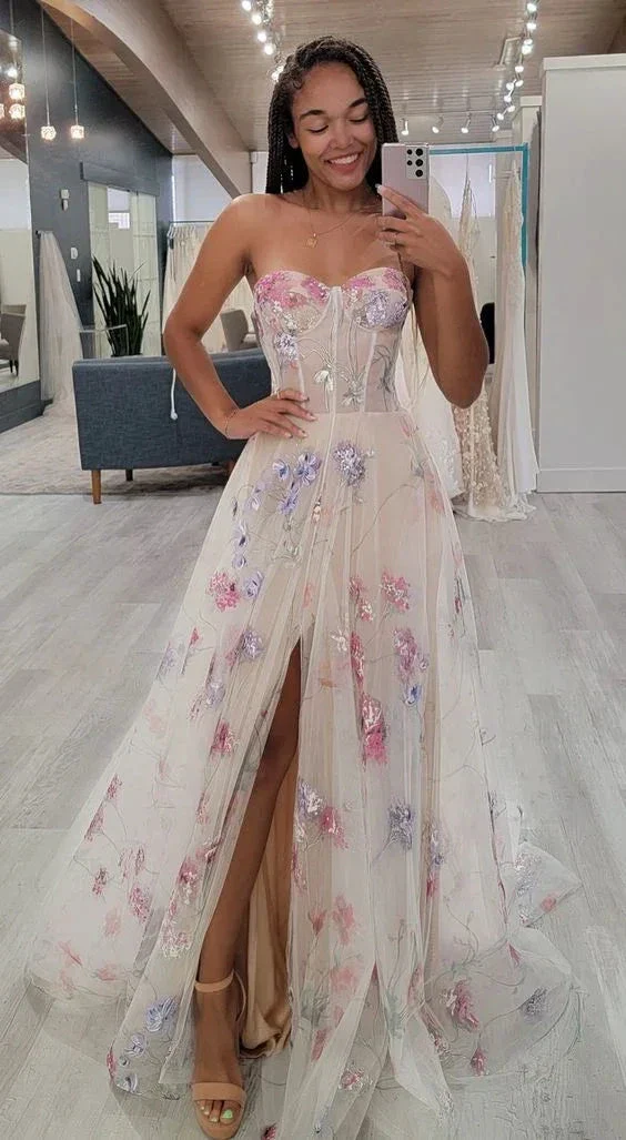 strapless a-line wedding dress with floral  Y6970 - Image 2