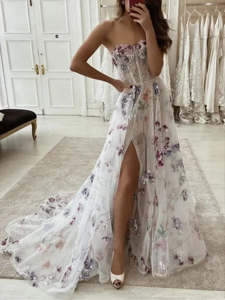 strapless a-line wedding dress with floral  Y6970 - Image 3
