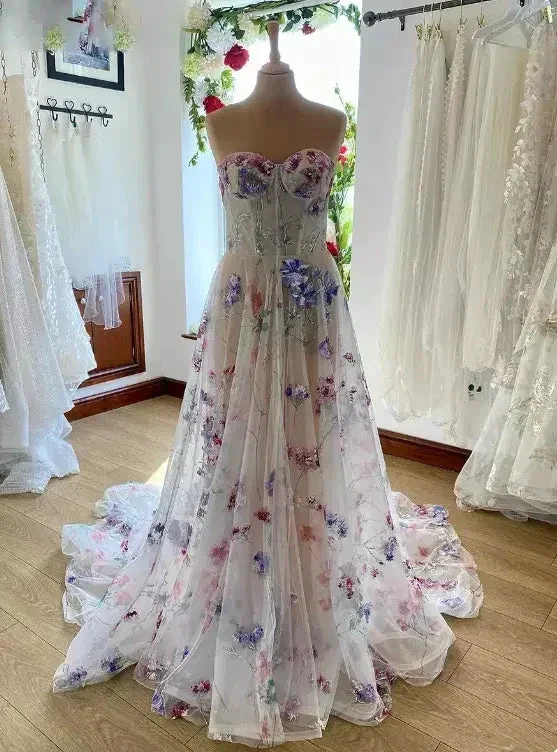 strapless a-line wedding dress with floral  Y6970 - Image 5