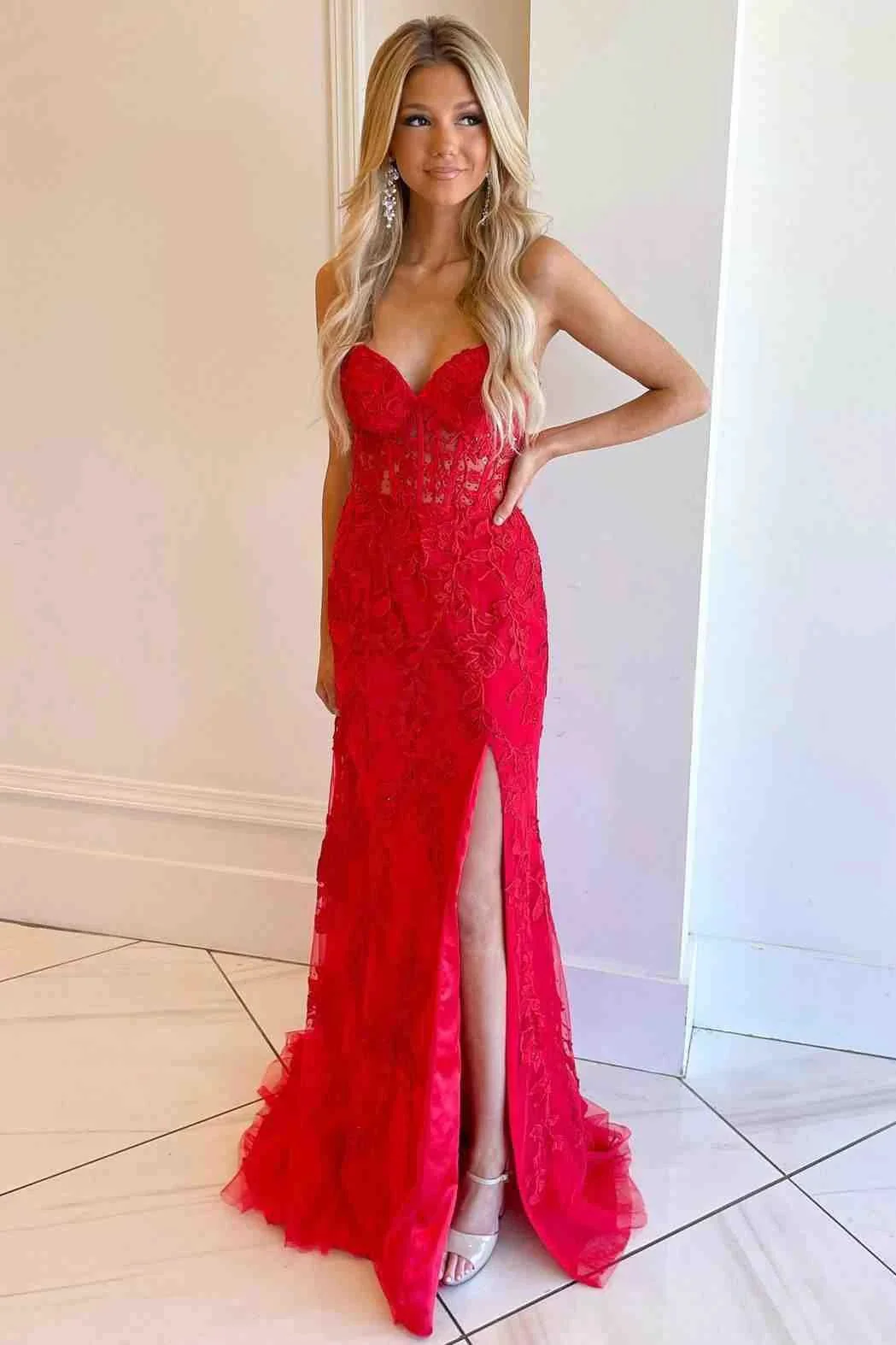 Nyomi |Mermaid Strapless Corset Lace Prom Dress with Slit - Image 10