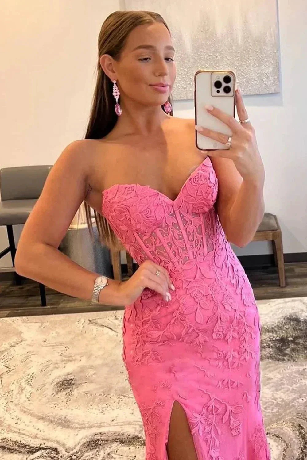 Nyomi |Mermaid Strapless Corset Lace Prom Dress with Slit - Image 2