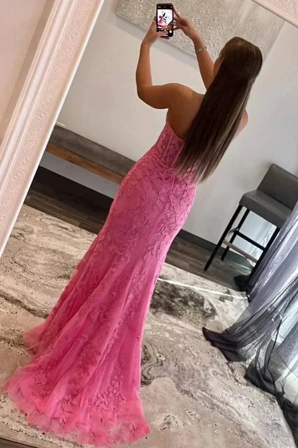Nyomi |Mermaid Strapless Corset Lace Prom Dress with Slit - Image 3