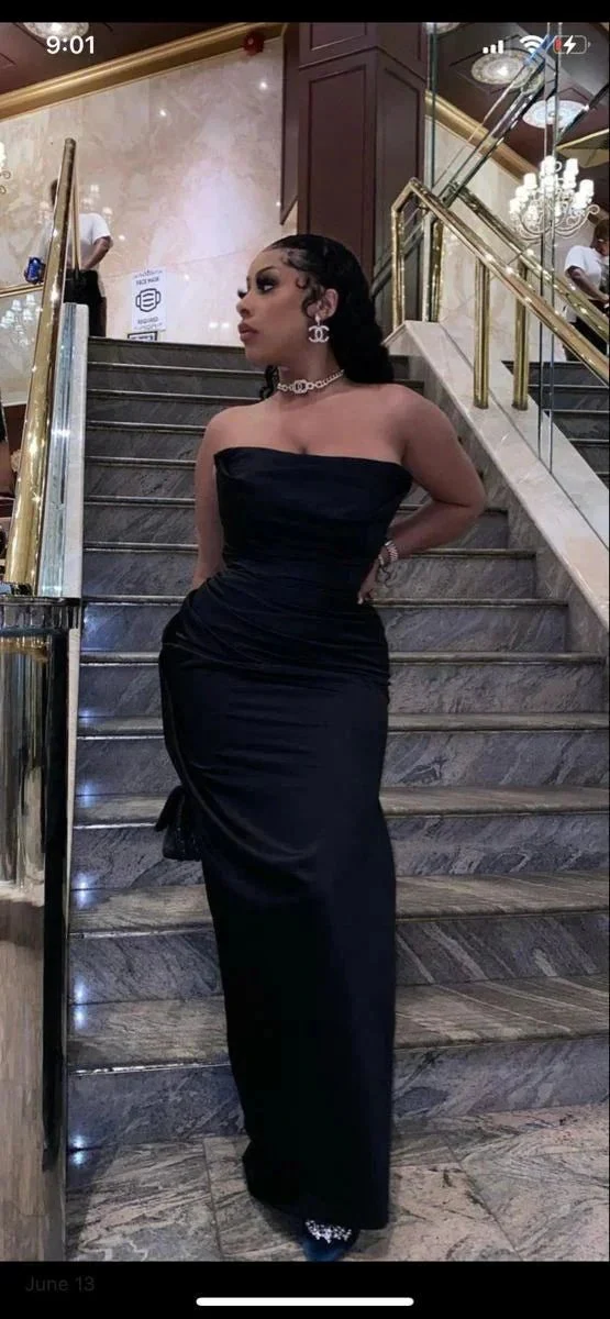 Strapless Black Long Evening Dress Classic Black Evening Gown Y475 - Image 2