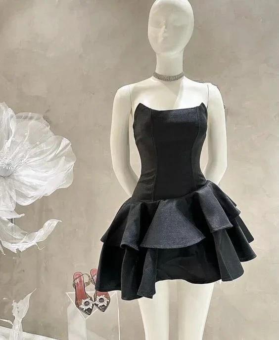 Strapless Black Short Homecoming Dress Black Party Dress Y2025 - Image 2