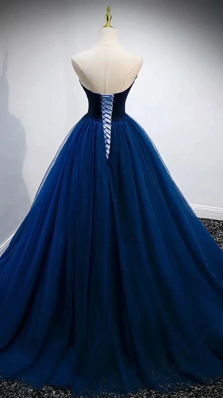 Strapless Blue A-line Prom Dress Elegant Evening Gown Y839 - Image 2