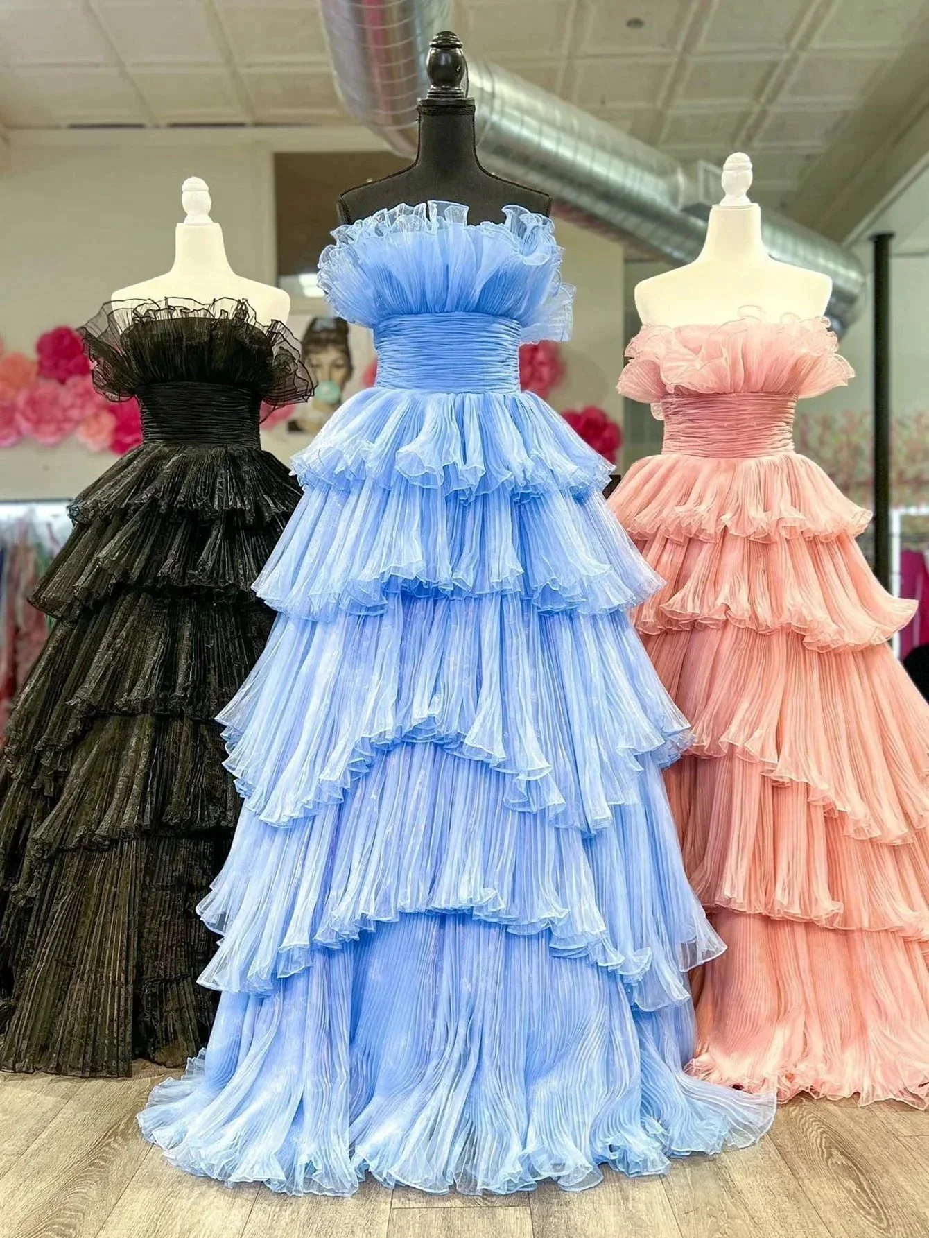 Vanessa |Strapless A-Line Tiered Crinkled Tulle Prom Dress - Image 10