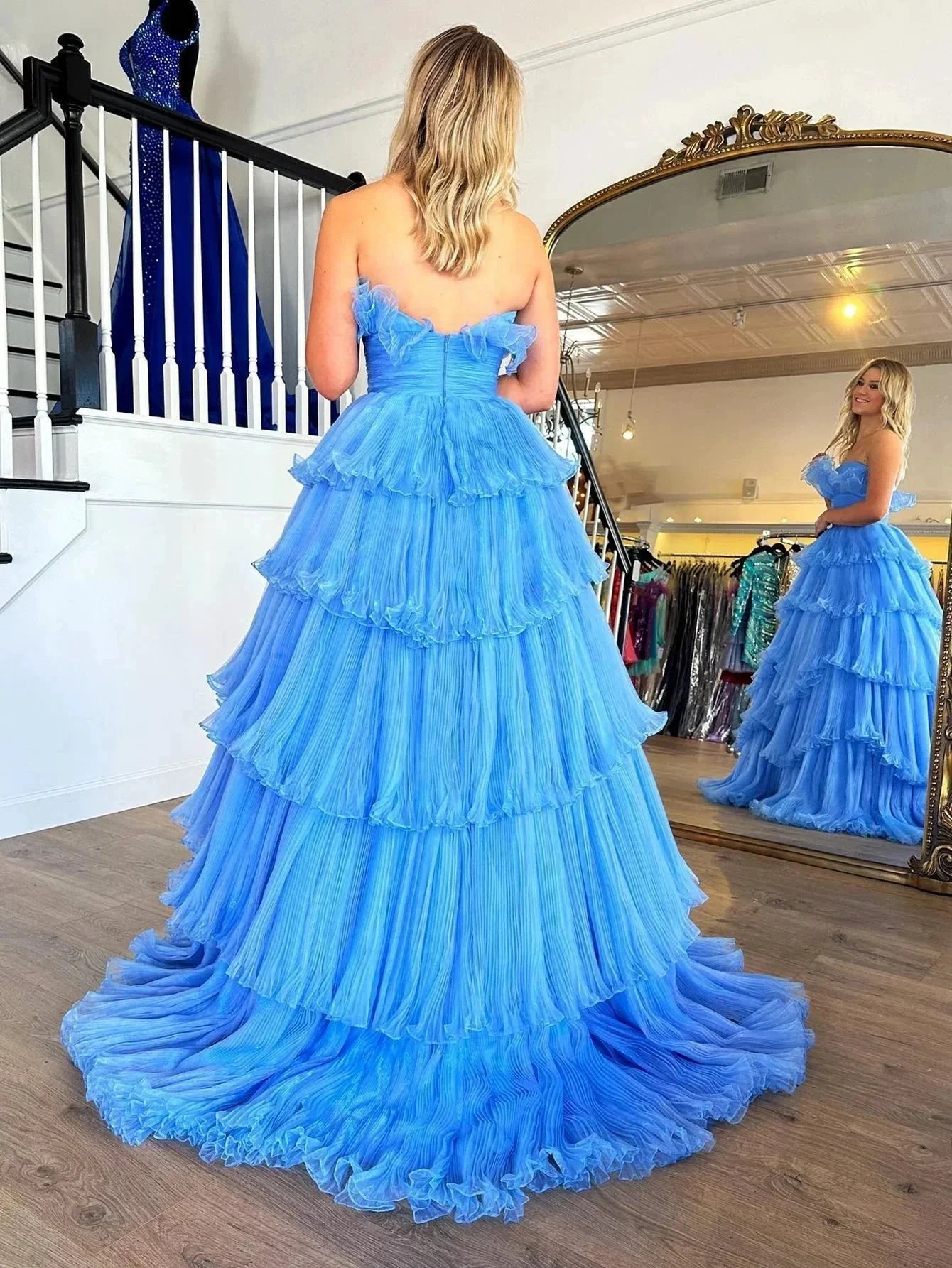 Vanessa |Strapless A-Line Tiered Crinkled Tulle Prom Dress - Image 2