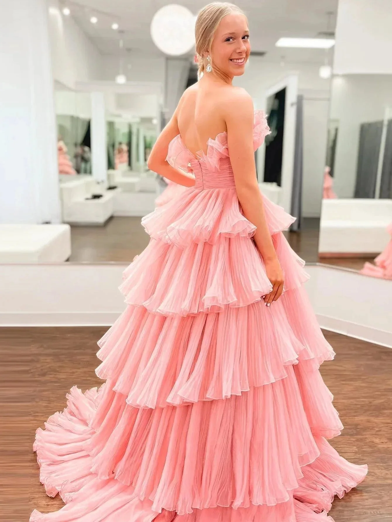 Vanessa |Strapless A-Line Tiered Crinkled Tulle Prom Dress - Image 6