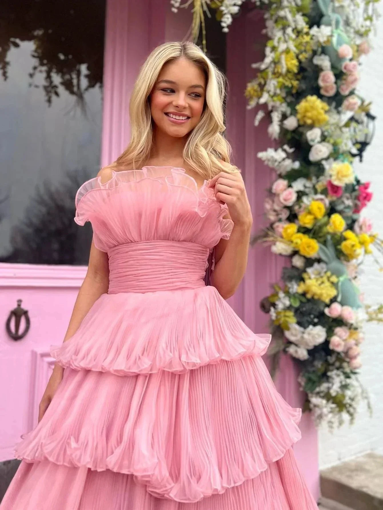 Vanessa |Strapless A-Line Tiered Crinkled Tulle Prom Dress - Image 8