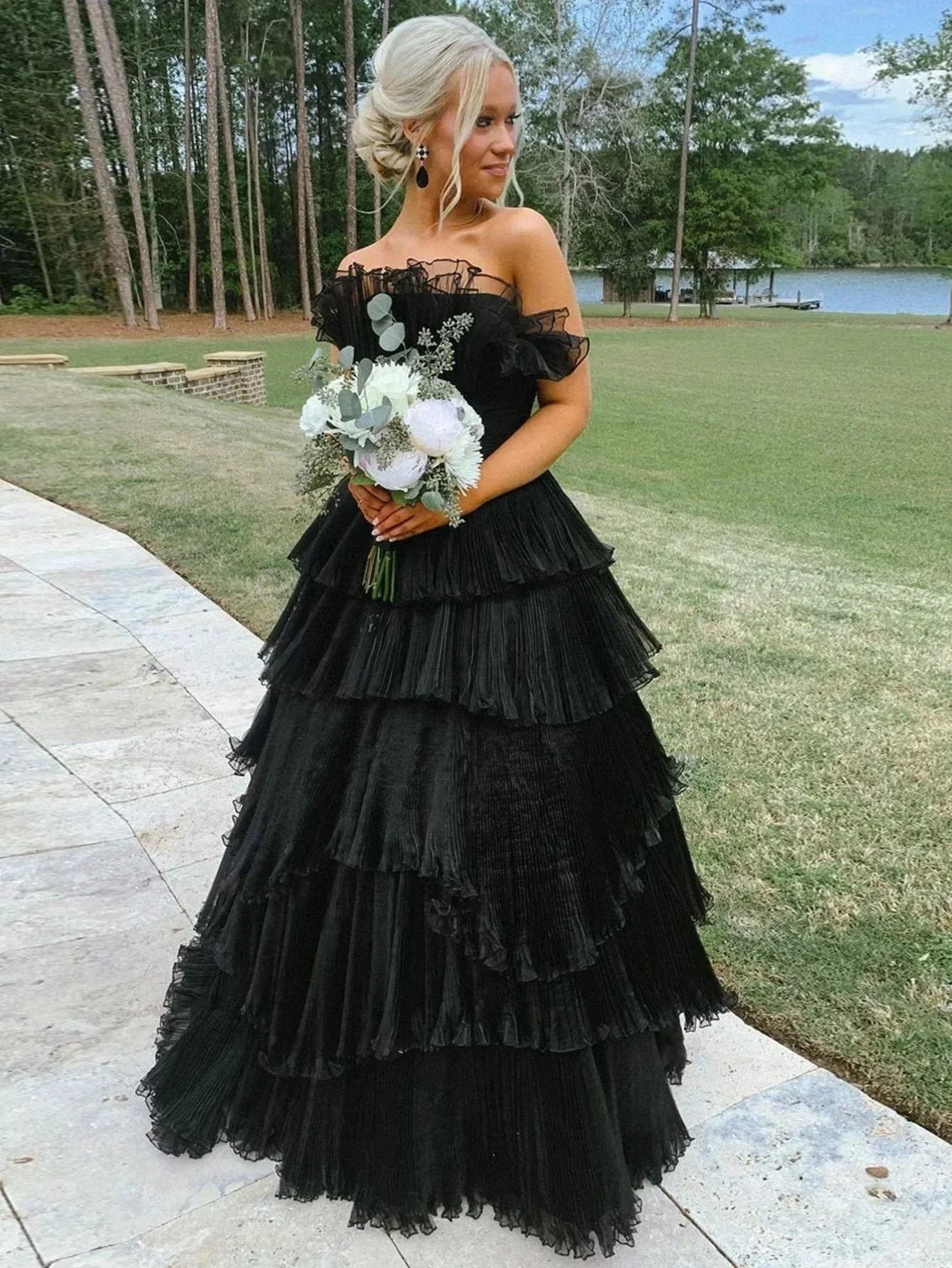 Vanessa |Strapless A-Line Tiered Crinkled Tulle Prom Dress - Image 9