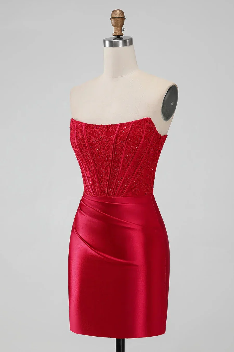 Strapless Bodycon Homecoming Dress Red Short Prom Dress PD505 - Image 2