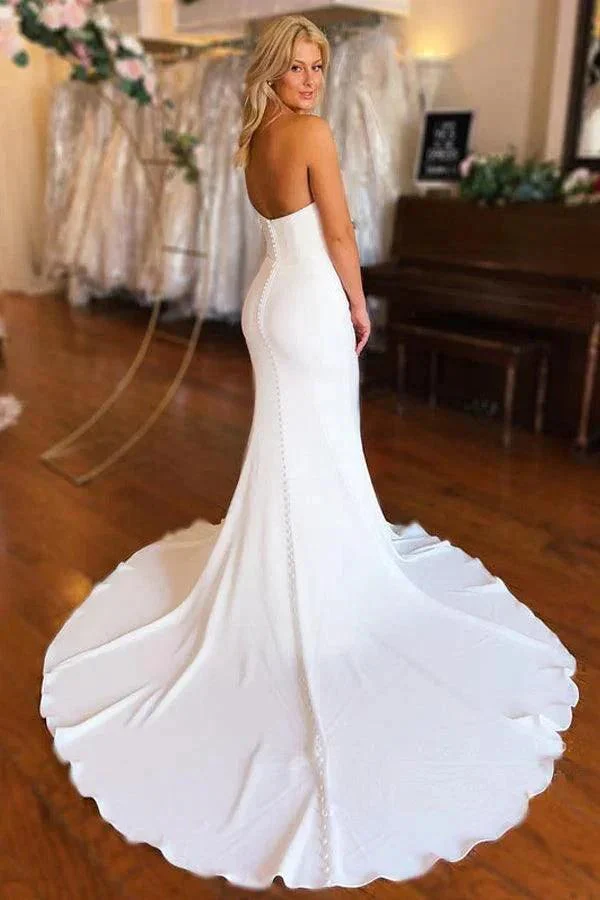 Strapless Chapel Train Mermaid Long Satin Wedding Dresses WD603 - Image 2