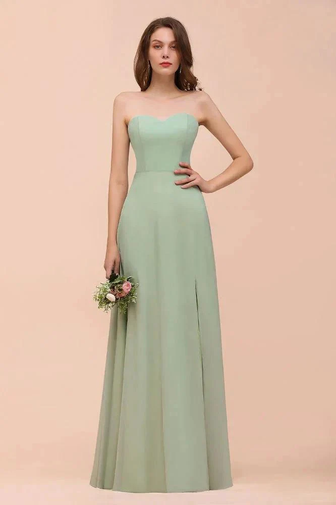 Strapless Chiffon Formal Bridesmaid Dress Elegant Maxi Maid of Honor Dress - Image 2