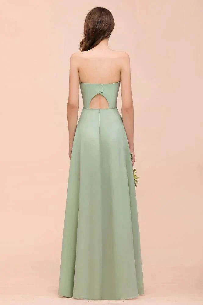 Strapless Chiffon Formal Bridesmaid Dress Elegant Maxi Maid of Honor Dress - Image 3