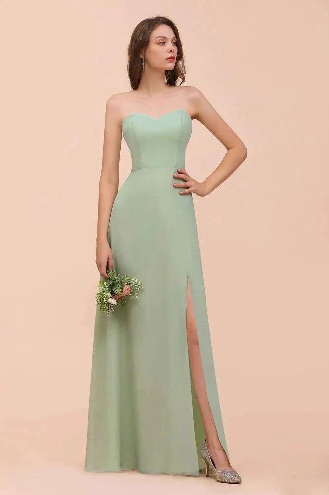 Strapless Chiffon Formal Bridesmaid Dress Elegant Maxi Maid of Honor Dress - Image 4
