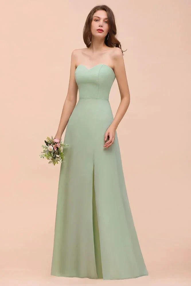 Strapless Chiffon Formal Bridesmaid Dress Elegant Maxi Maid of Honor Dress - Image 5