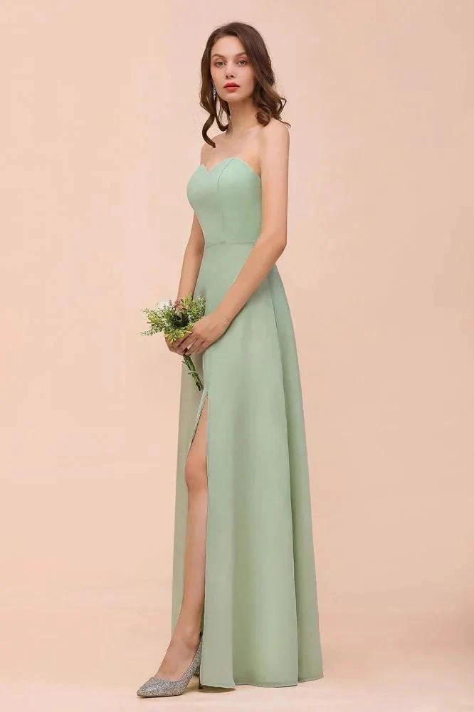 Strapless Chiffon Formal Bridesmaid Dress Elegant Maxi Maid of Honor Dress - Image 6