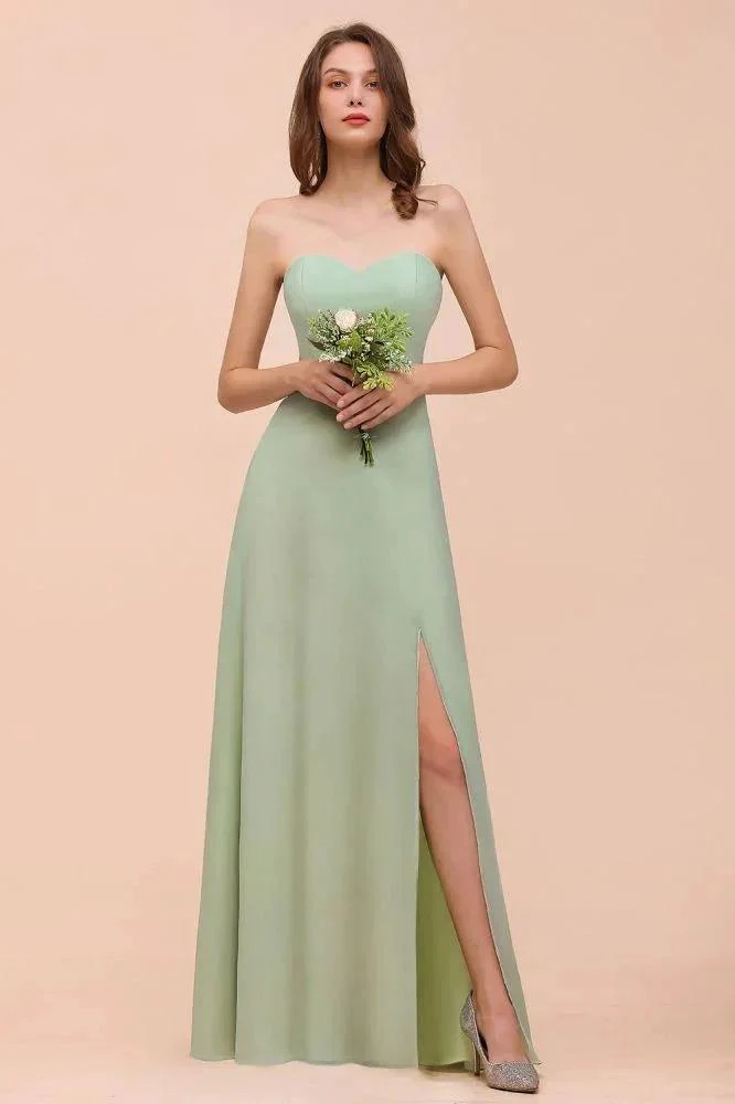 Strapless Chiffon Formal Bridesmaid Dress Elegant Maxi Maid of Honor Dress - Image 7