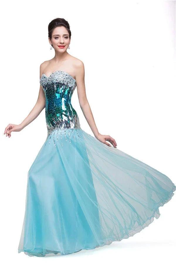 Strapless Floor-length Mermaid Tulle Sequins Porm Dresses - Image 2