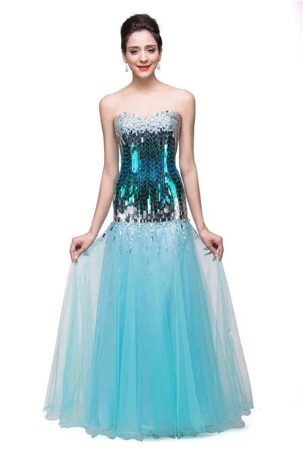 Strapless Floor-length Mermaid Tulle Sequins Porm Dresses - Image 3