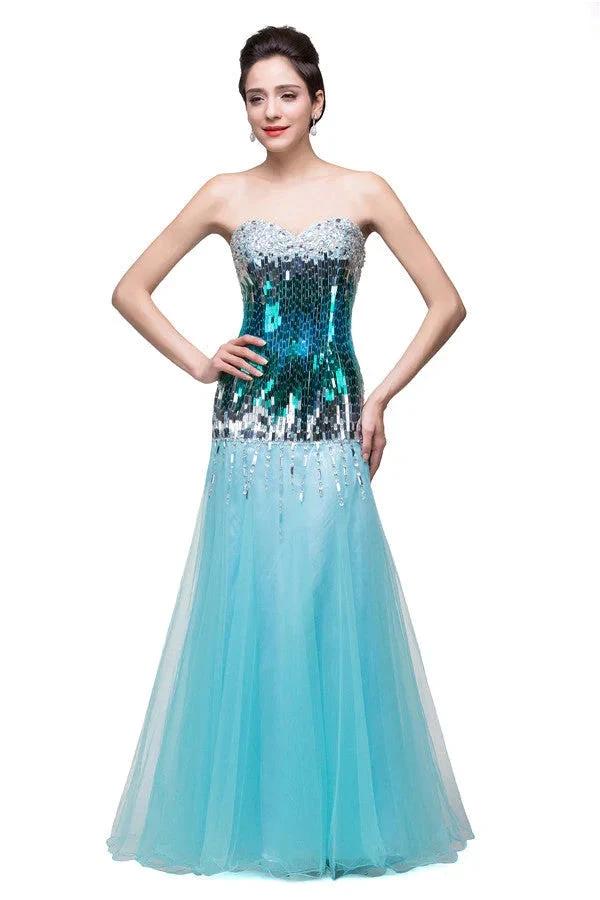Strapless Floor-length Mermaid Tulle Sequins Porm Dresses - Image 4