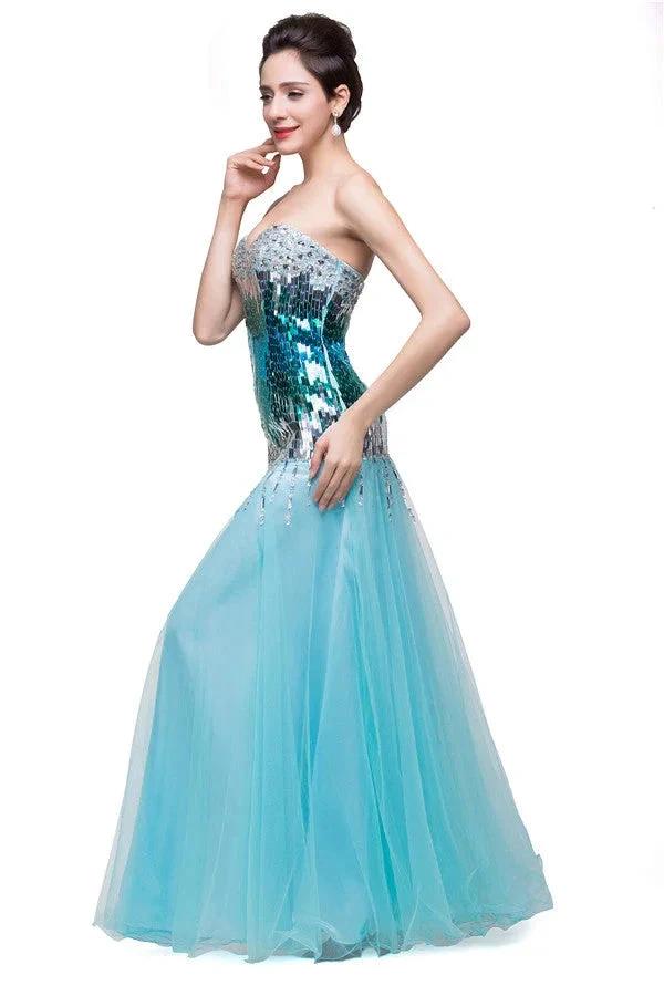 Strapless Floor-length Mermaid Tulle Sequins Porm Dresses - Image 5